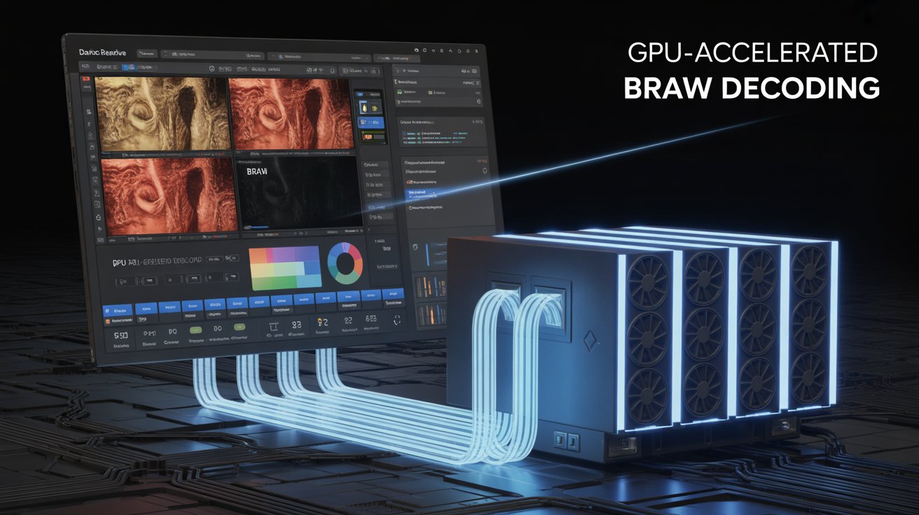 DaVinci Resolve GPU setup showing BRAW decoding performance, illustrating how DaVinci Resolve uses GPU for BRAW processing.