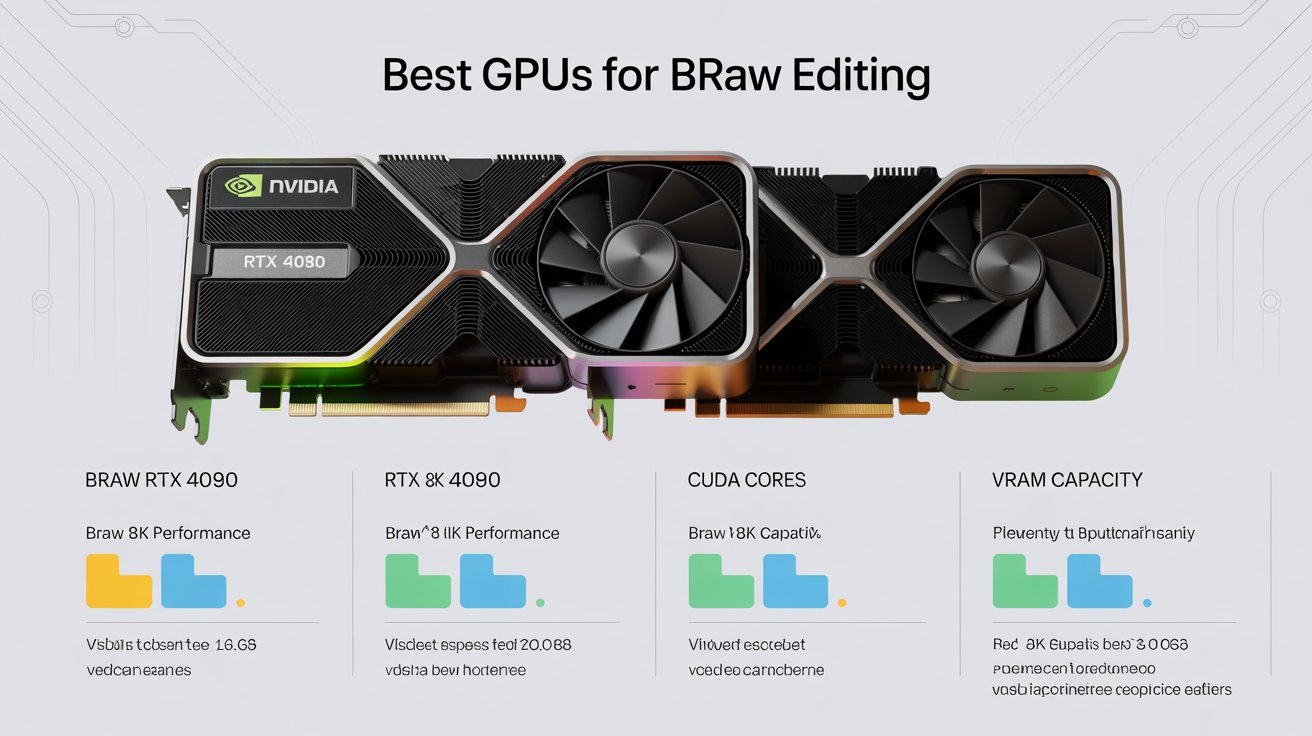 High-performance NVIDIA RTX 4090 and 4080 graphics cards shown as the best GPU for editing BRAW footage.