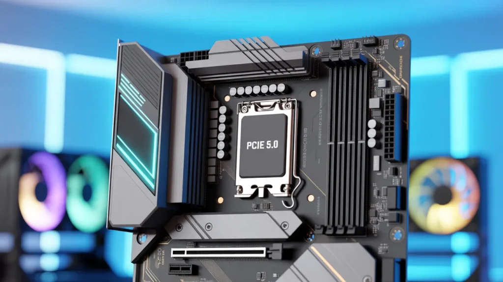 Close-up of a motherboard featuring PCIe 5.0 slot. Is PCIe 5.0 worth it for faster data transfer and future-proofing