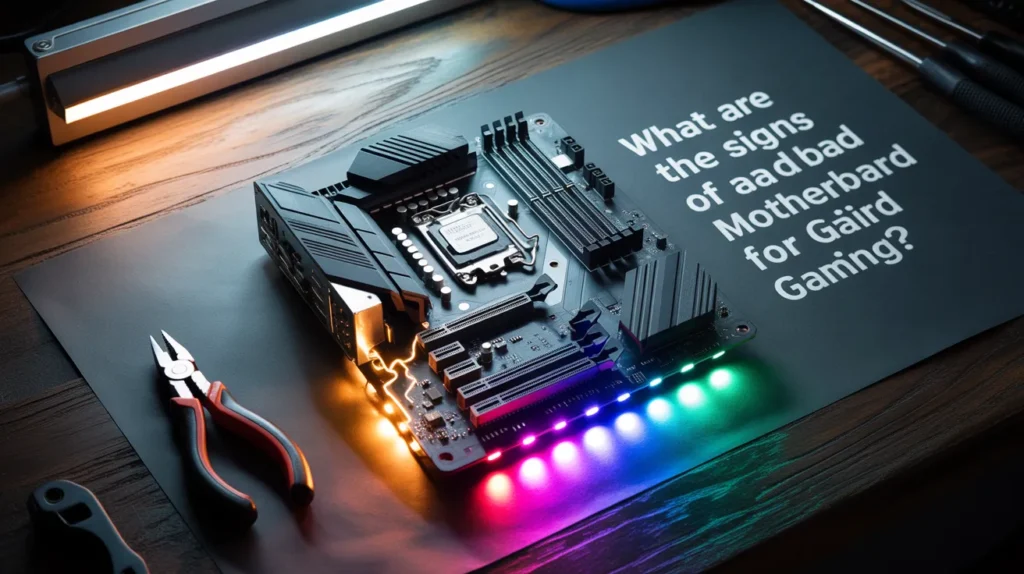 "Close-up of a gaming motherboard showing signs of a bad motherboard. How important is a motherboard for gaming performance?"