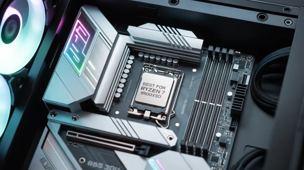 High-end gaming motherboard build – Best motherboard for Ryzen 7 9800X3D with RGB cooling setup