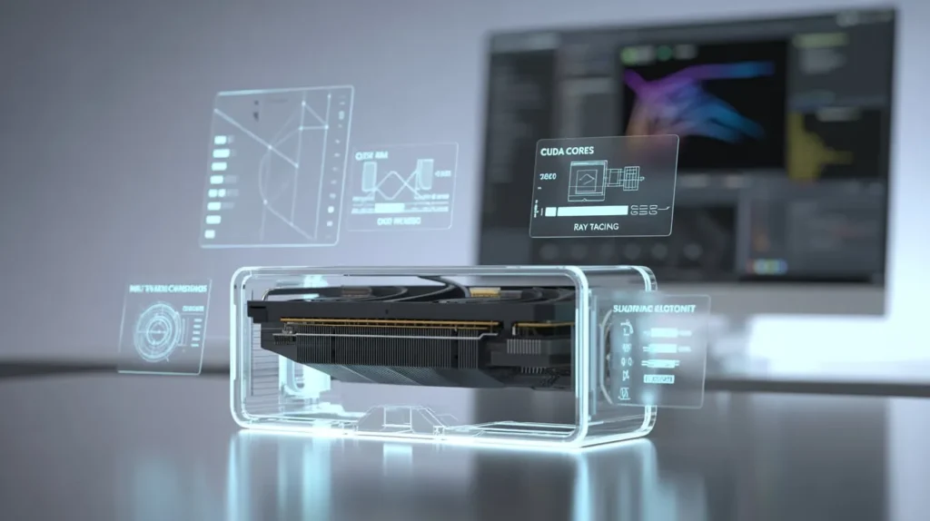 Visual representation of factors that affect GPU performance and features, showcasing key influences like architecture, cooling, and clock speed