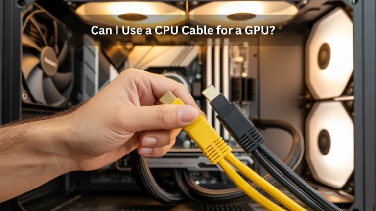 "Can I Use A CPU Cable For A GPU? Close-up of CPU vs GPU power cables inside a gaming PC build."