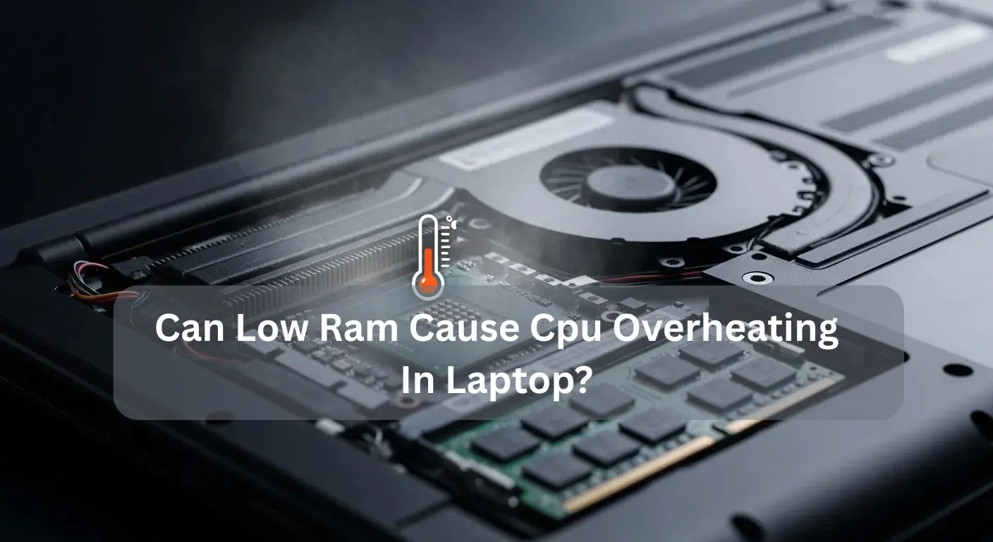 Can low RAM cause CPU overheating in laptop – image of laptop motherboard with cooling fan and memory slots.