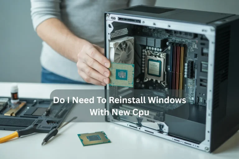 Tech expert replacing CPU in PC, wondering 'Do I Need To Reinstall Windows With New CPU?' for optimal performance.