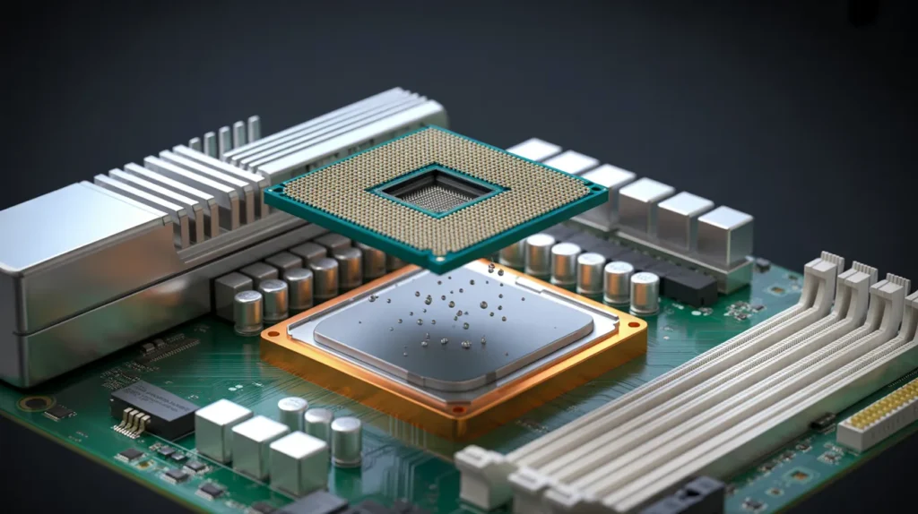 Do motherboards come with thermal paste – close-up view of CPU installation on motherboard socket.