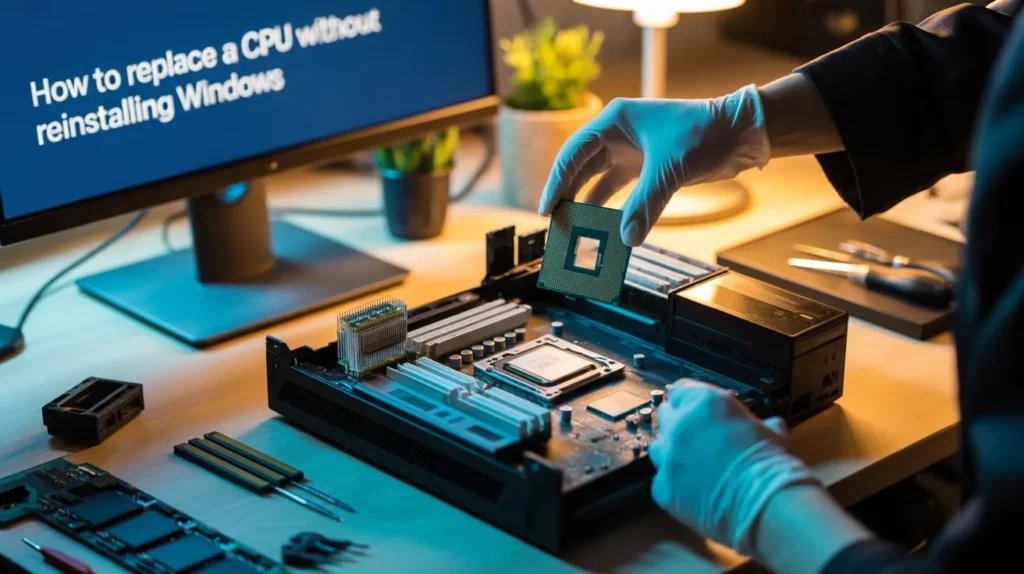 Guide on How to Replace a CPU Without Reinstalling Windows, showing CPU replacement process with clear steps