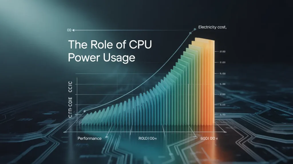 Graph showing The Role of CPU Power Usage in Performance and Electricity Cost with varying levels of efficiency and power consumption.