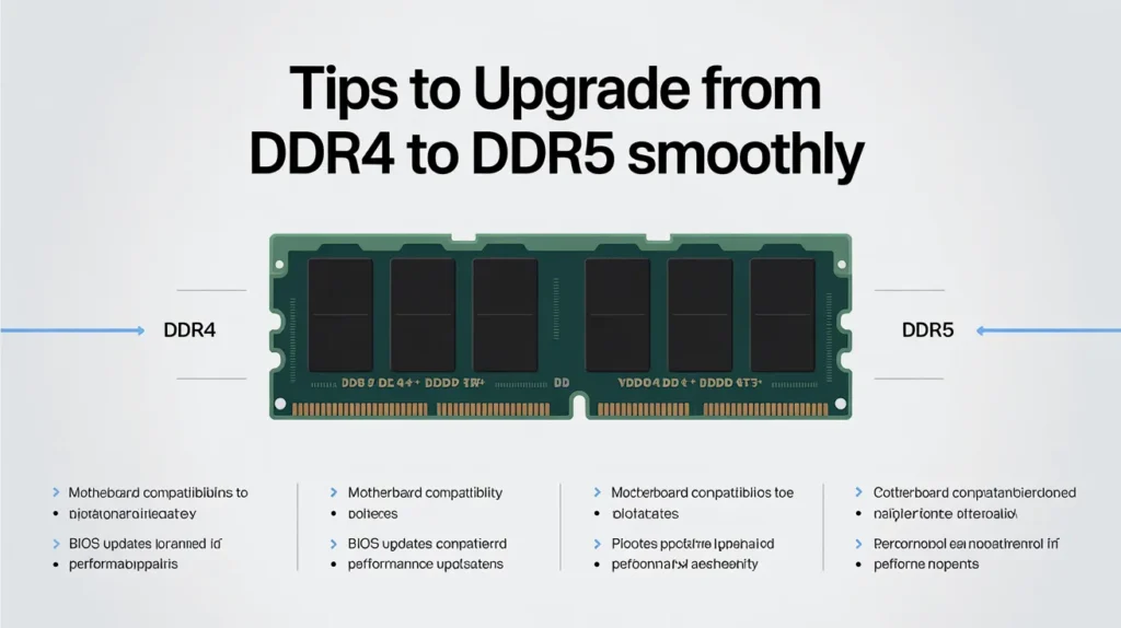 Tips to Upgrade from DDR4 to DDR5 Smoothly – guide showing RAM differences and motherboard compatibility