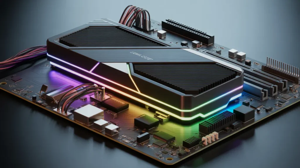 Motherboard with RGB cooling system, highlighting factors affecting compatibility between motherboards and graphics cards.