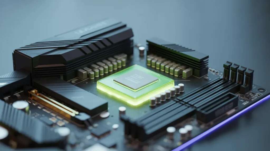Close-up of a motherboard with PCIe slot and CPU, highlighting the importance of PCIe slot version for compatibility.