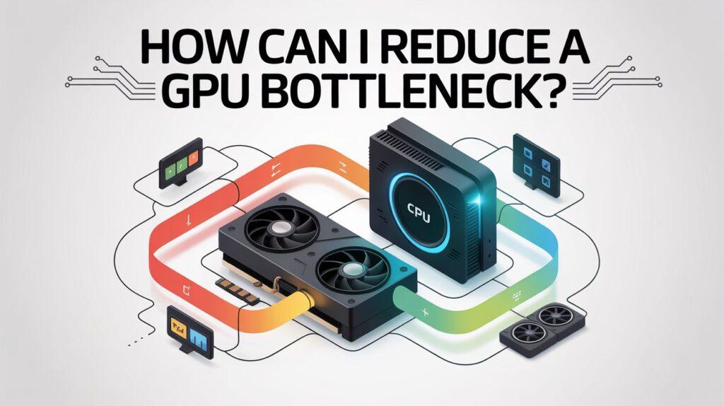 Illustration showing CPU and GPU flow to explain fixes for reducing GPU bottleneck in computers.