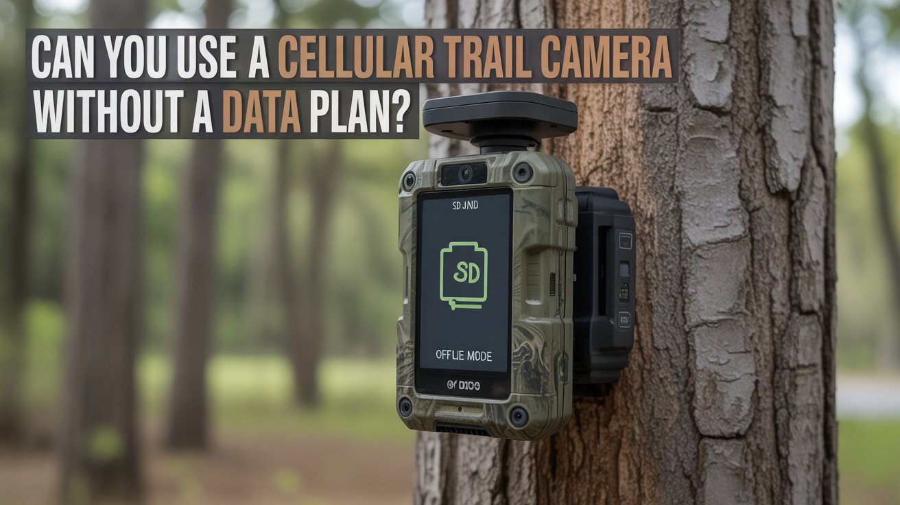 Can You Use A Cellular Trail Camera Without a Data Plan? Close-up of cellular trail camera working without mobile data.