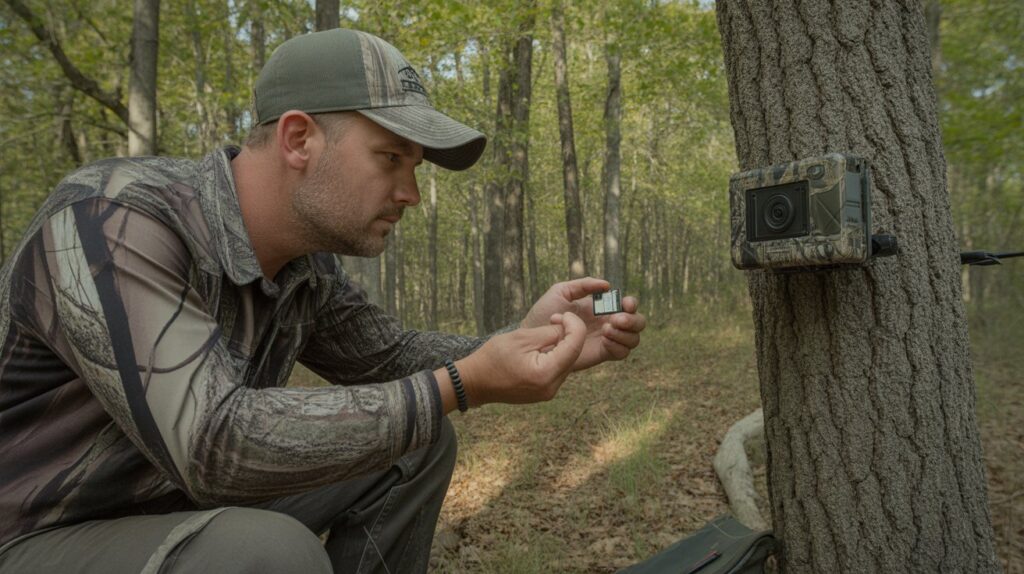 Is It Worth Buying a Cellular Trail Camera Without a Data Plan? User adjusting cellular trail camera on a tree in forest.